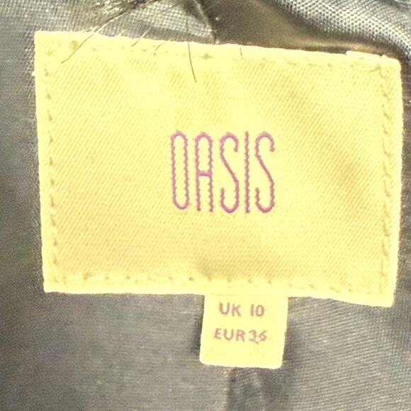 Oasis long black velvet coat faux fur collar British pockets button front US 6 - Picture 4 of 5